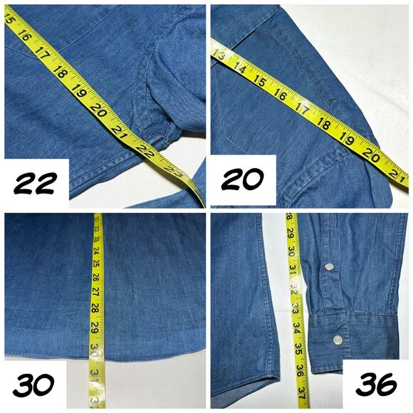 Ledbury Denim Blue Charlap Western Shirt Pearl Snap Sz 16 Tailored Fit M-L - Picture 8 of 12